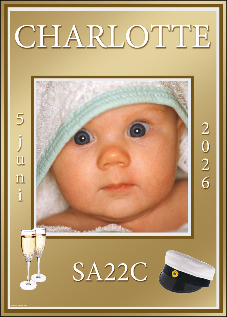 Studentskylt med kvadratisk bild i guld