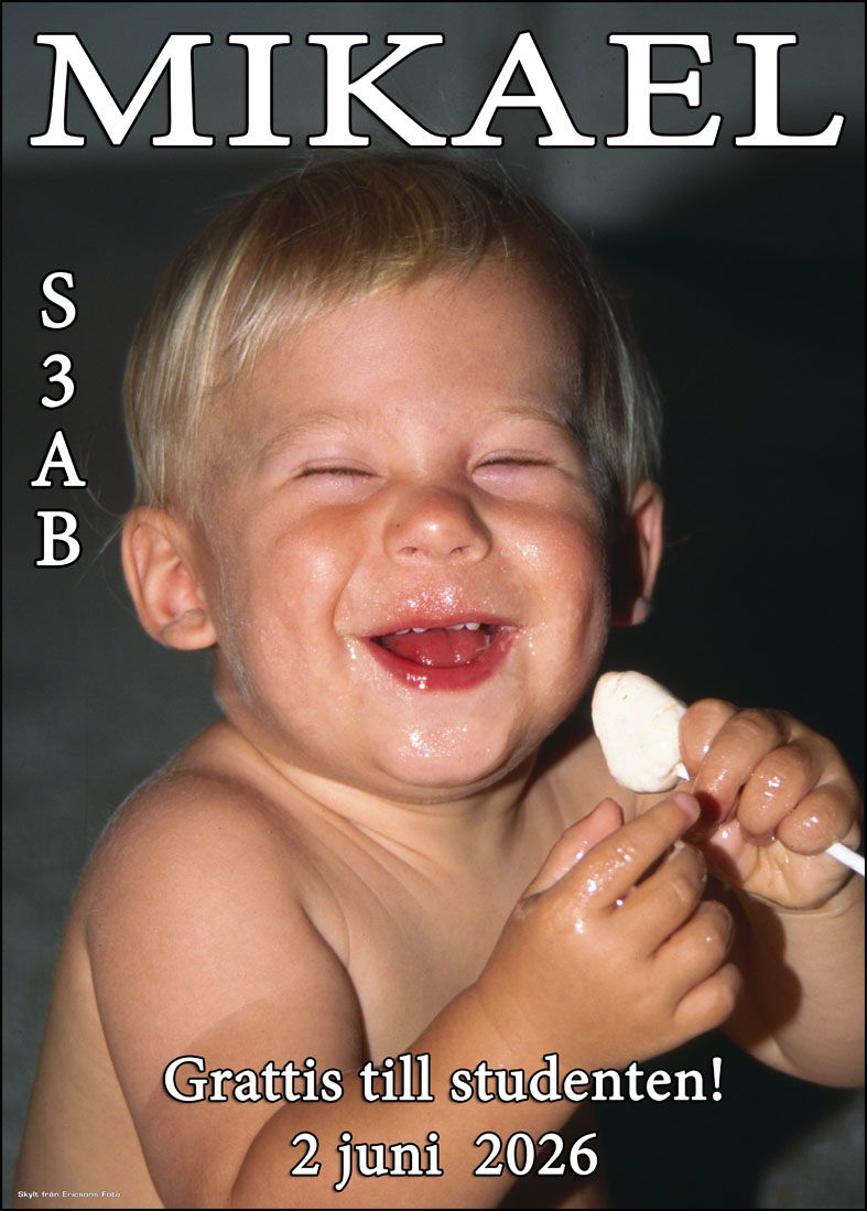 Studentskylt med bild över hela skylten