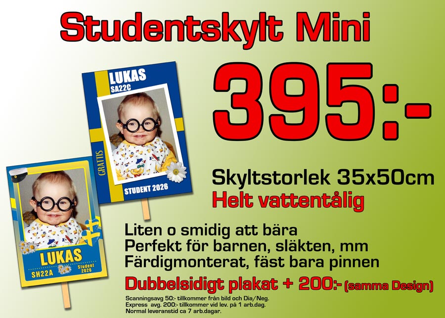 Studentskylt Mini 35x50cm